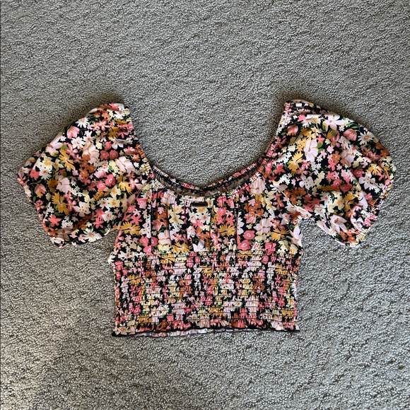 Billabong Get Along Smocked Cropped Top Cotton Pink Floral Juniors' Medium NWOT - Picture 9 of 13